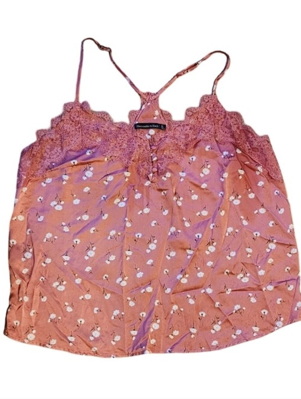 Abercrombie & Fitch Floral Lace Trim Cami Tank - Pink Coral, Size XL